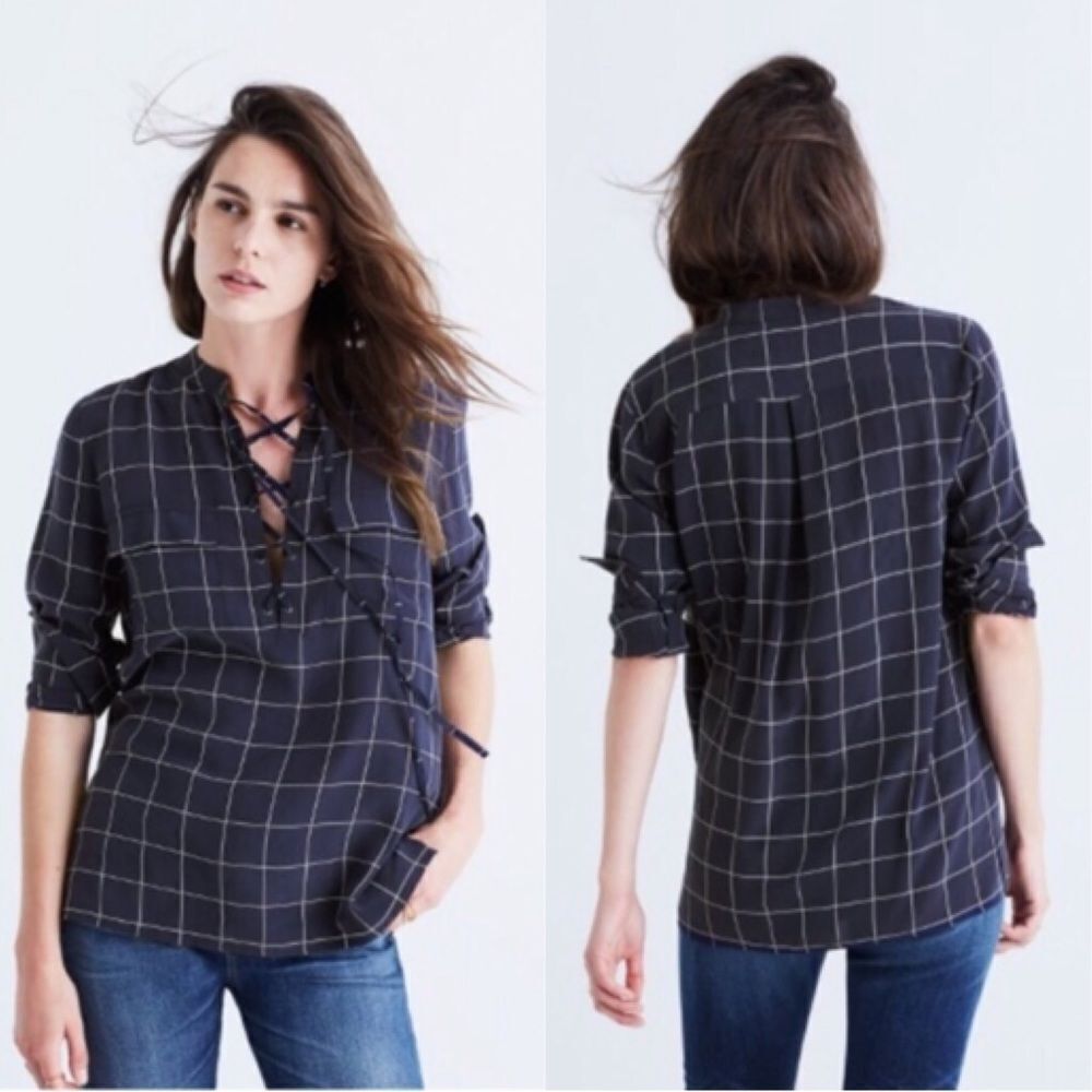 Madewell windowpane silk top